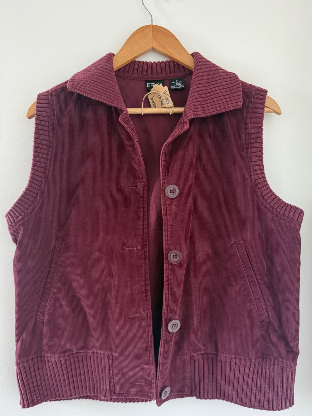 Vintage Erika Corduroy Button-Front Vest | Red, Burgundy | Size S